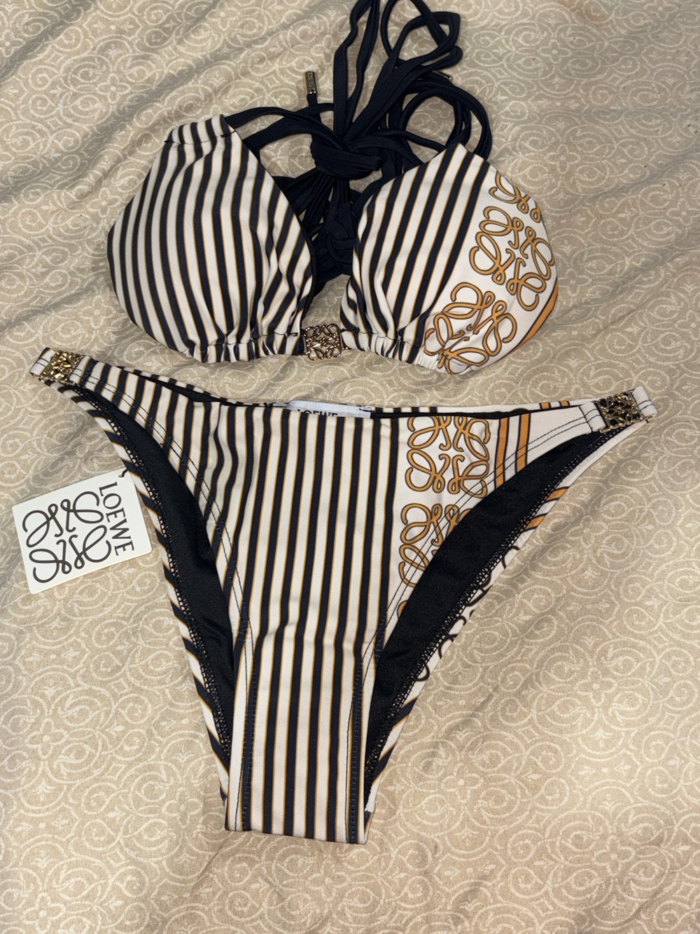 Loewe Black, White & Gold Striped Two-Piece Bikini
